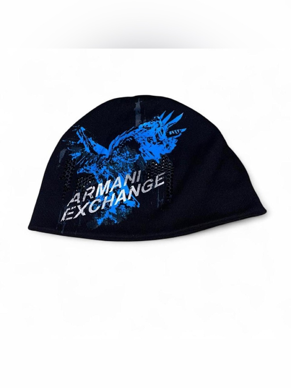 RARE Vintage Armani Exchange Eagle Beanie Black & Blue